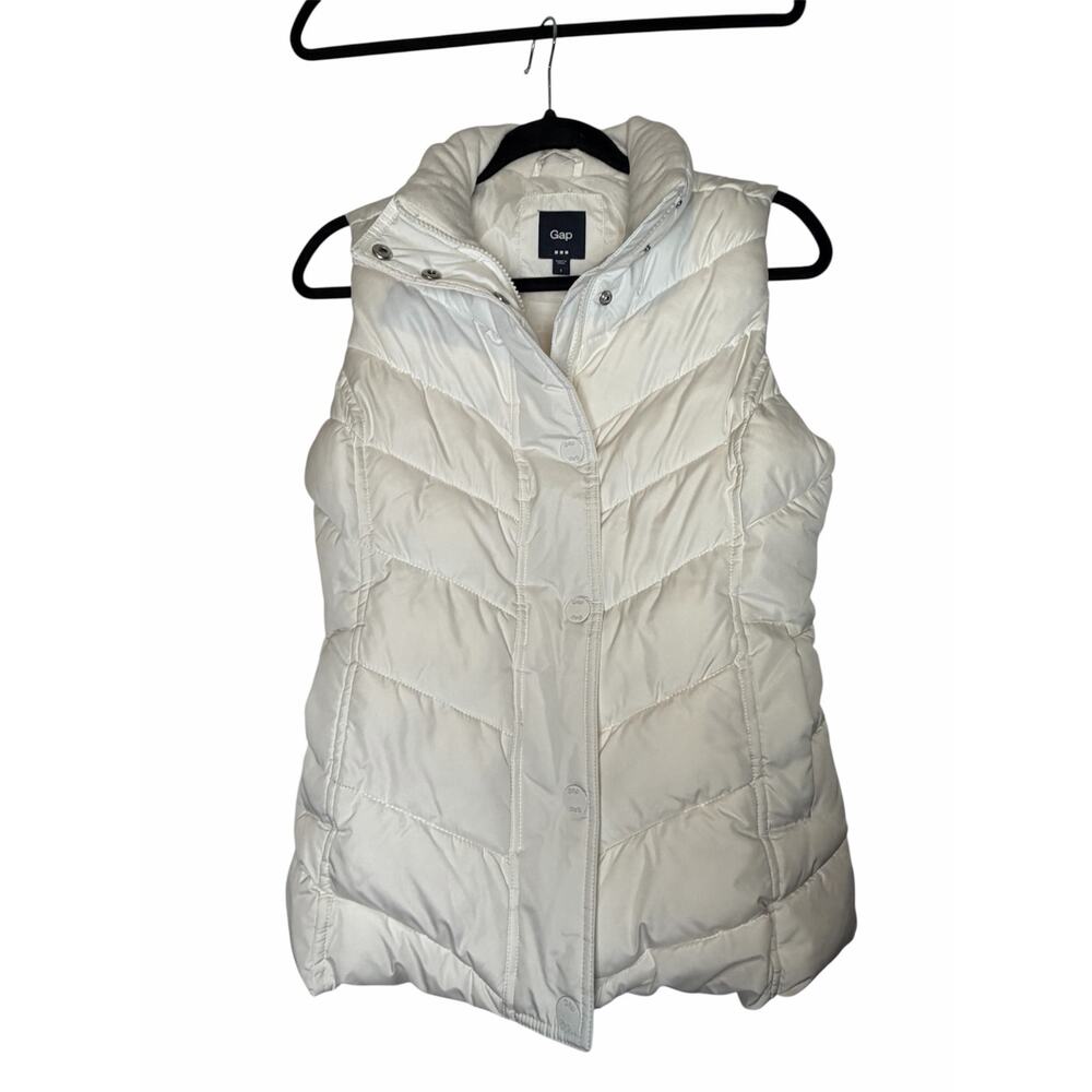Gap Puffer Vest Cream Quilted Skiing White Zip Pockets Small